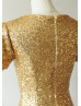 Yellow Gold Sequin Short Sleeves Prom Dress